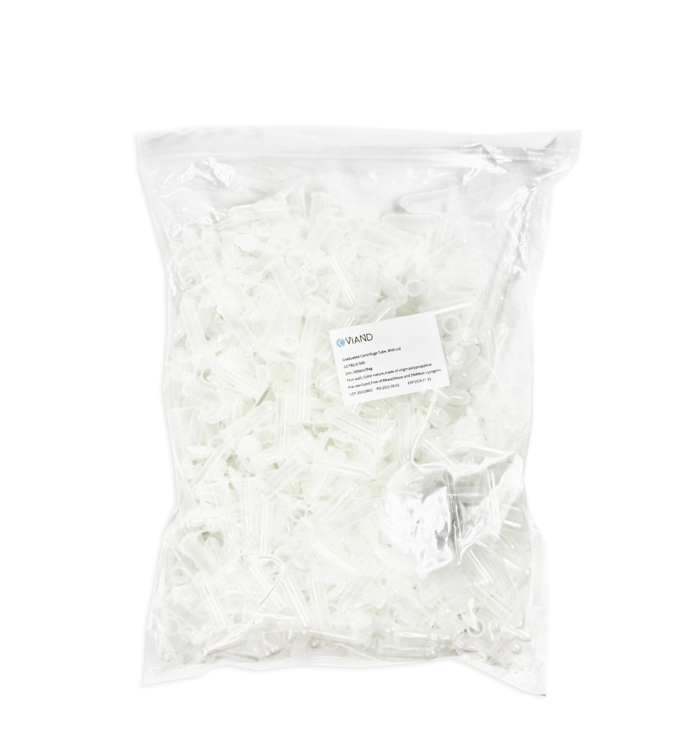 MICROTUBO PRE-ESTERIL 2.0ML CLARO LIBRE DE RNASEDNASE PK/500 VIAND