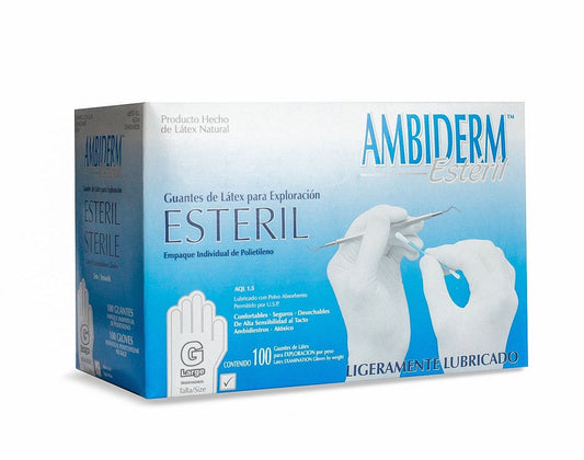 GUANTE DE LATEX ESTERIL CLASICO MEDIANO PK/100   AMBIDERM